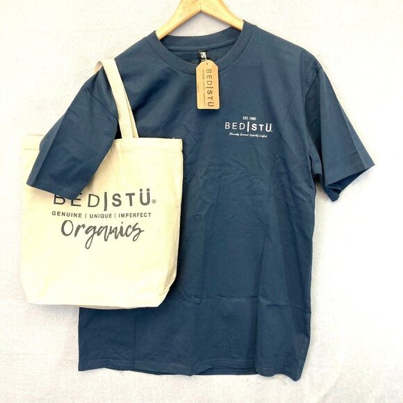 NWT Bed Stu Classic Tee T-Shirt & Totebag Men's Size Large L Blue Organics NEW - Picture 1 of 16